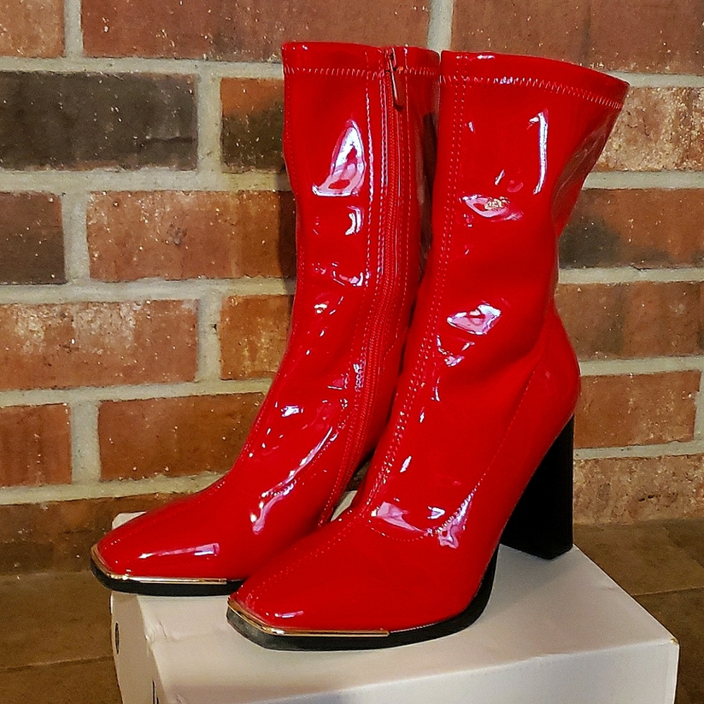 Red Patent Boots — Worn 2 times!!